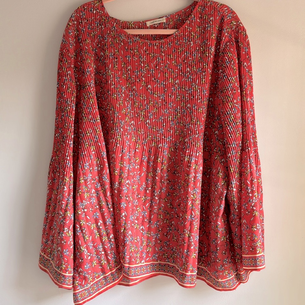 Max Studio Pleated Floral Blouse 3x Ptp 30